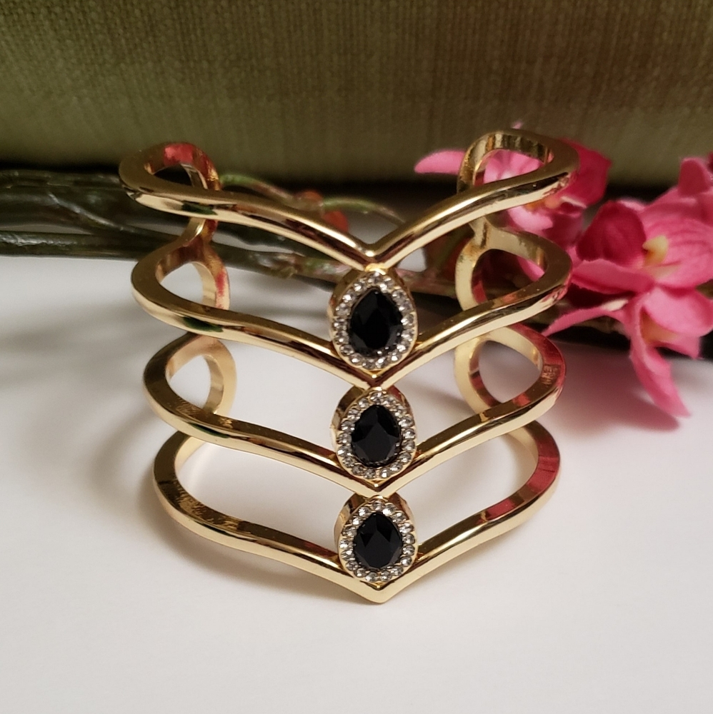 INC Black Pear Shaped Cuff Bracelet
